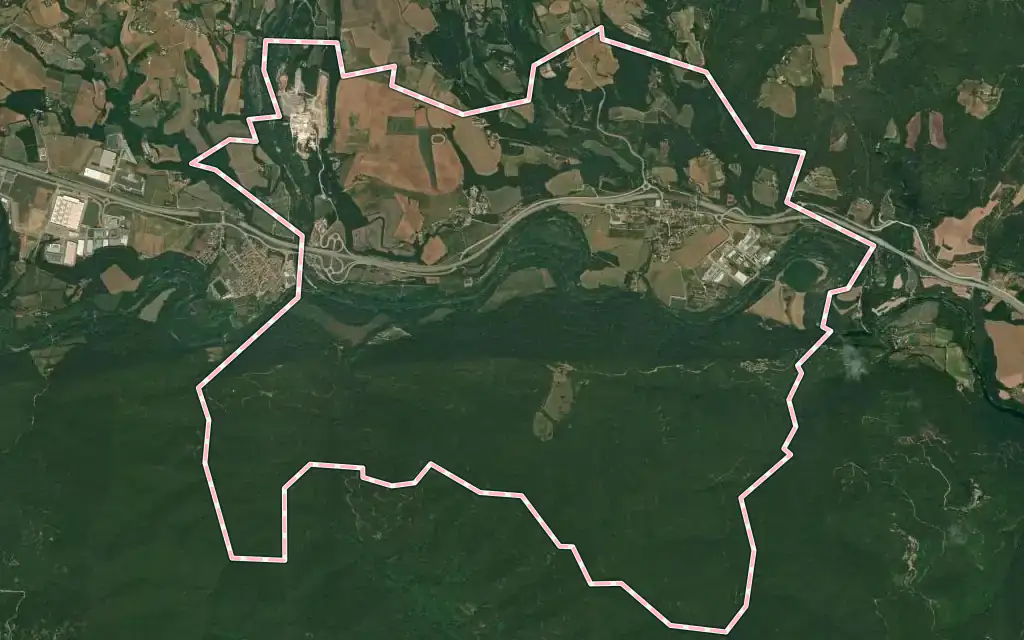 Vista satélite de Argelaguer con su contorno administrativo