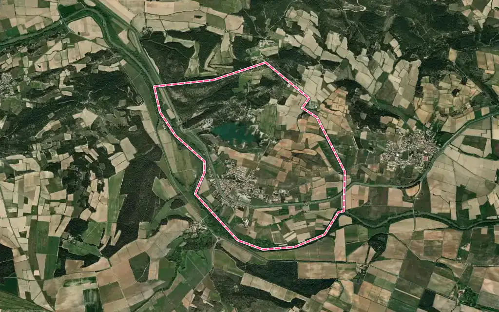 Vue satellite de Argens-Minervois avec ses contours administratifs