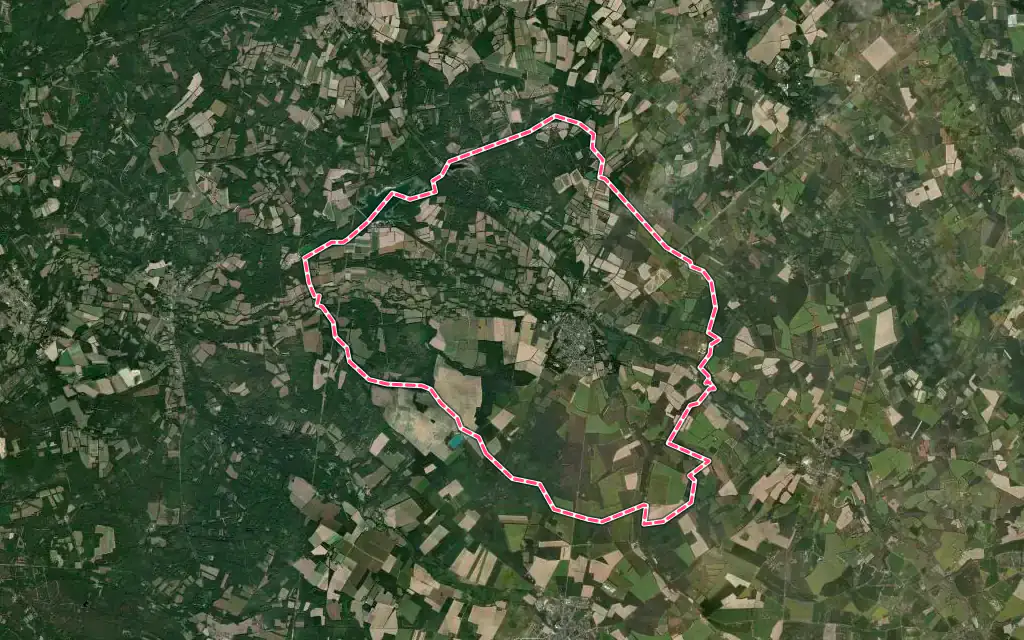 Vue satellite de Argent-sur-Sauldre avec ses contours administratifs