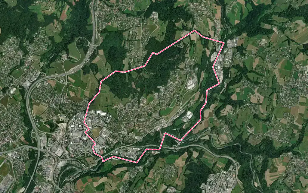 Vue satellite de Argonay avec ses contours administratifs