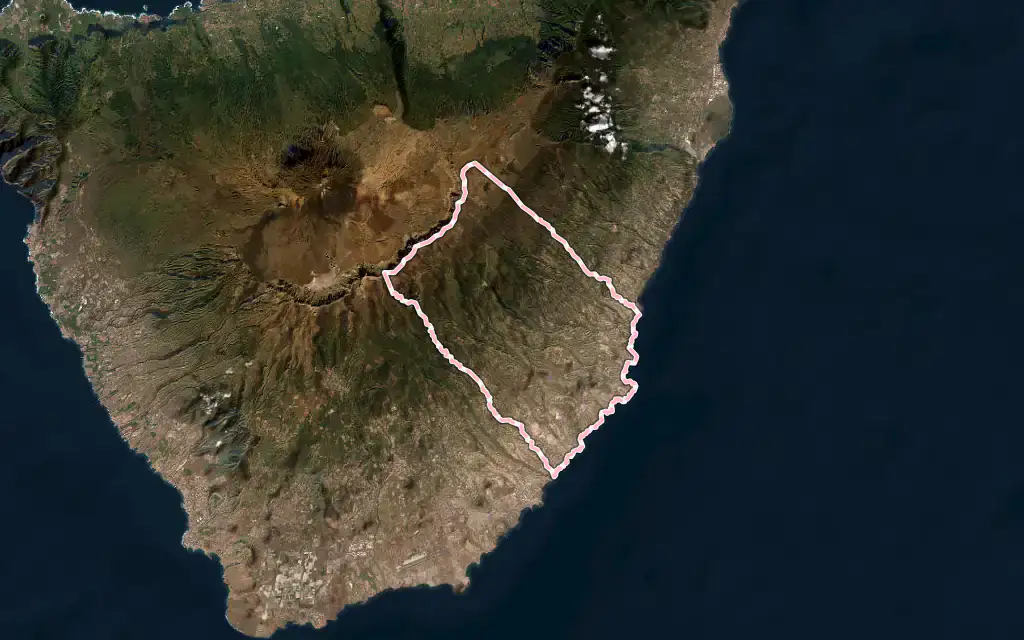 Vista satélite de Arico con su contorno administrativo