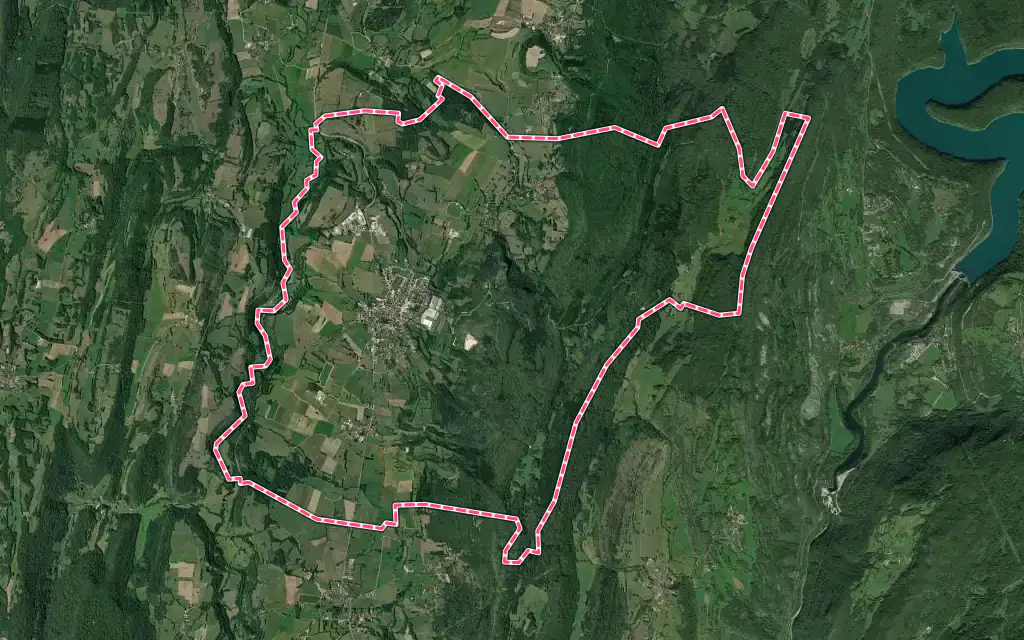 Vue satellite de Arinthod avec ses contours administratifs