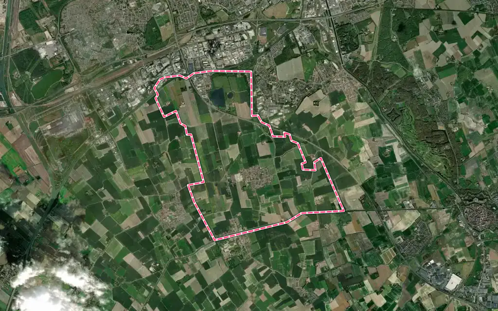 Vue satellite de Armbouts-Cappel avec ses contours administratifs