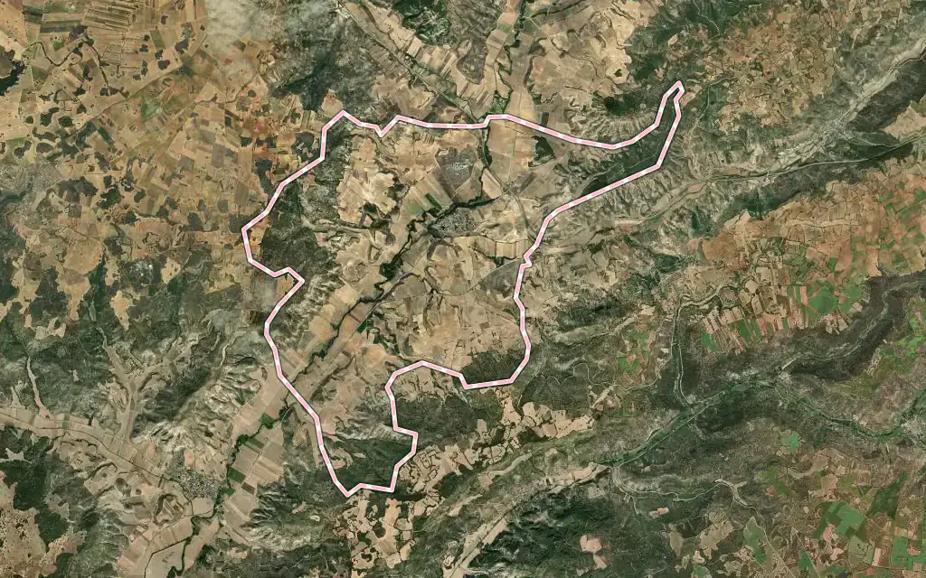 Vista satélite de Armuña de Tajuña con su contorno administrativo