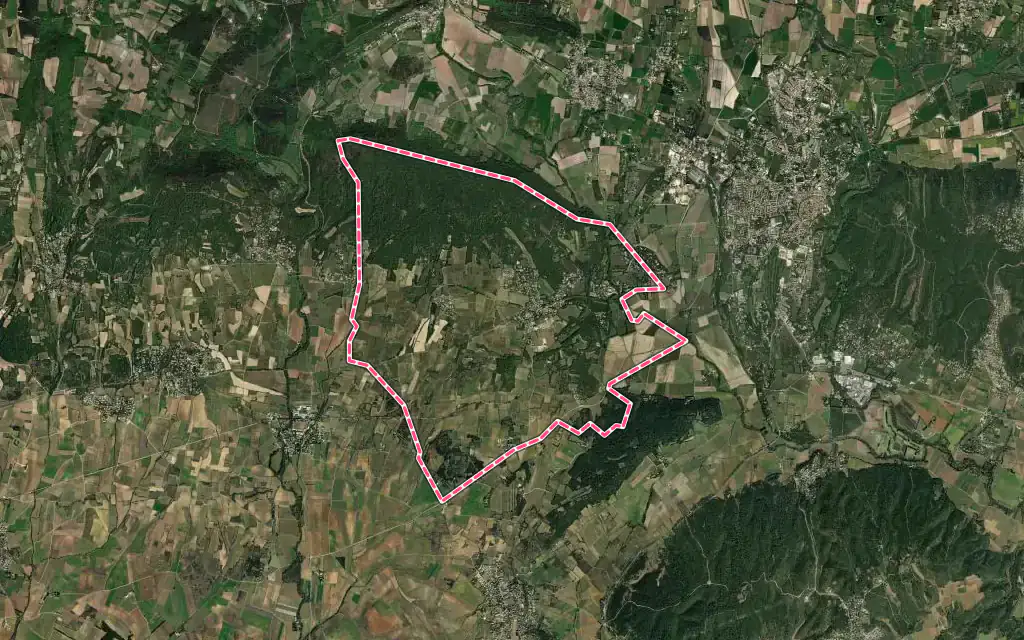 Vue satellite de Arpaillargues-et-Aureillac avec ses contours administratifs