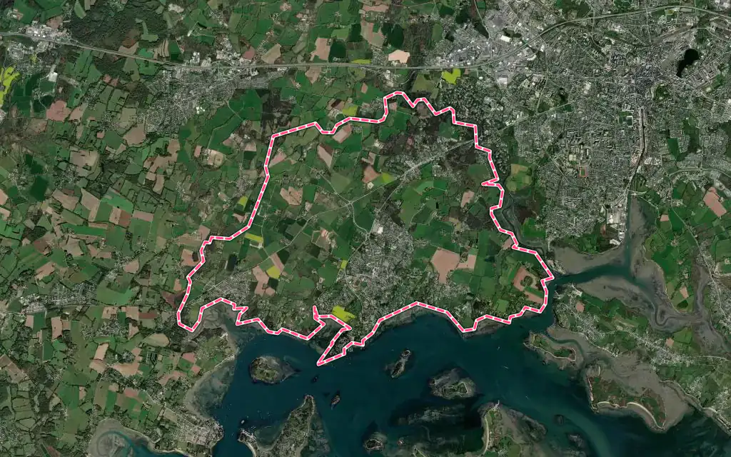Vue satellite de Arradon avec ses contours administratifs