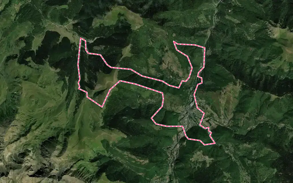 Vue satellite de Arreau avec ses contours administratifs
