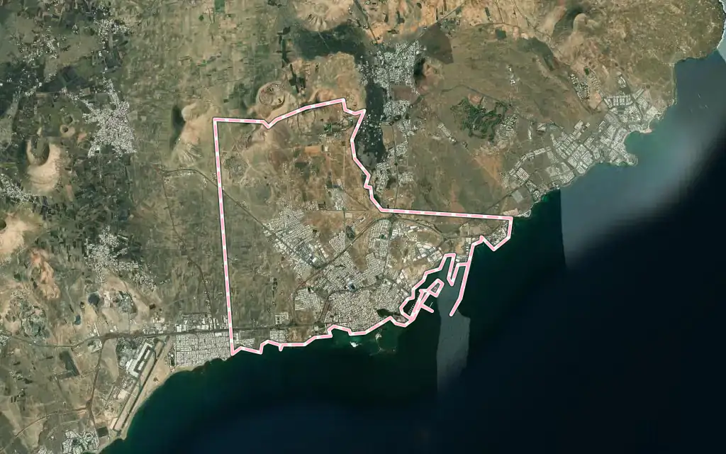 Vista satélite de Arrecife con su contorno administrativo