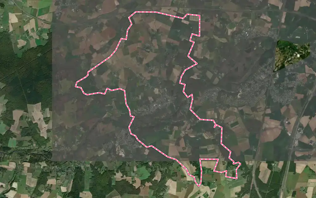 Vue satellite de Artannes-sur-Indre avec ses contours administratifs