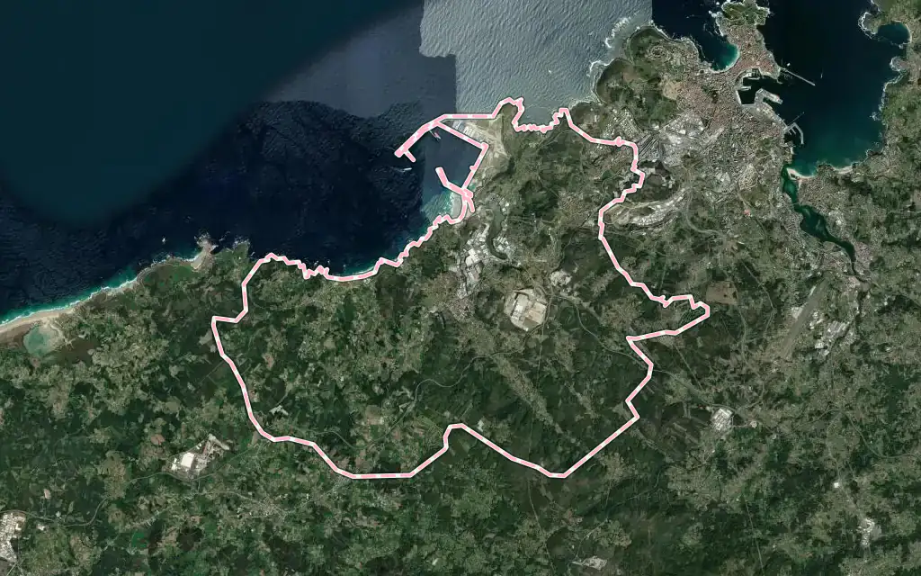 Vista satélite de Arteixo con su contorno administrativo