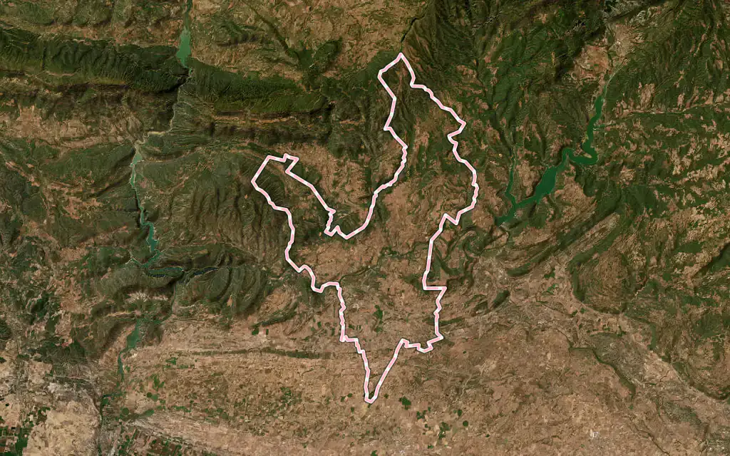 Vista satélite de Artesa de Segre con su contorno administrativo