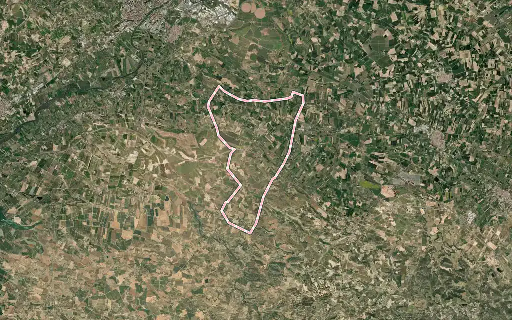 Vista satélite de Artesa de Lleida con su contorno administrativo