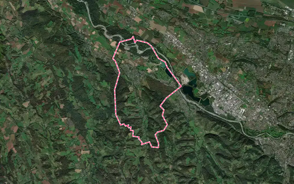 Vue satellite de Artiguelouve avec ses contours administratifs