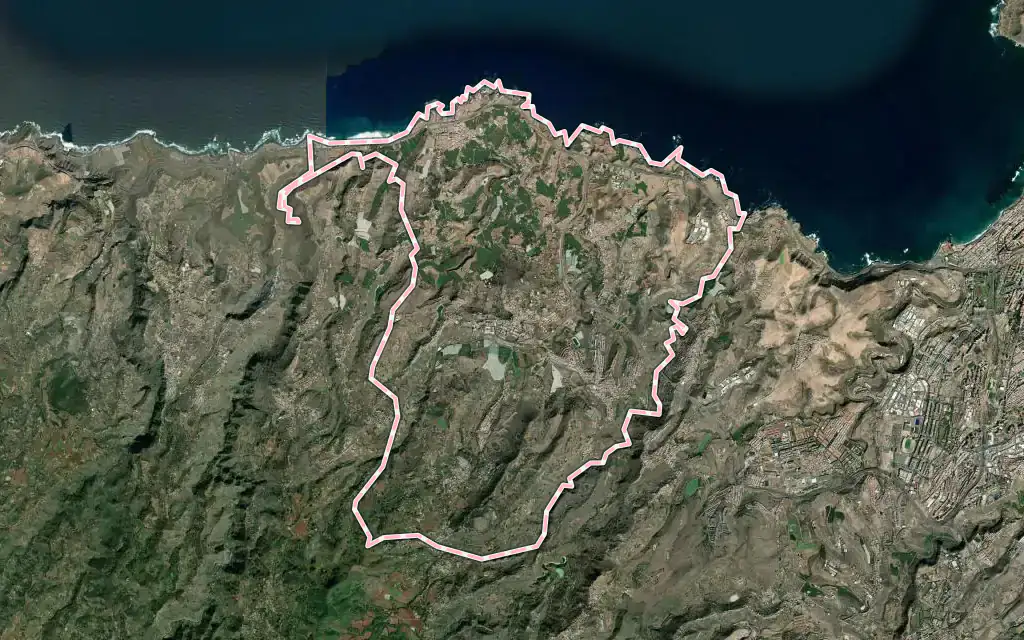 Vista satélite de Arucas con su contorno administrativo