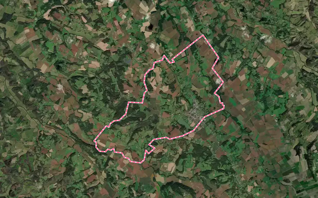 Vue satellite de Arzacq-Arraziguet avec ses contours administratifs
