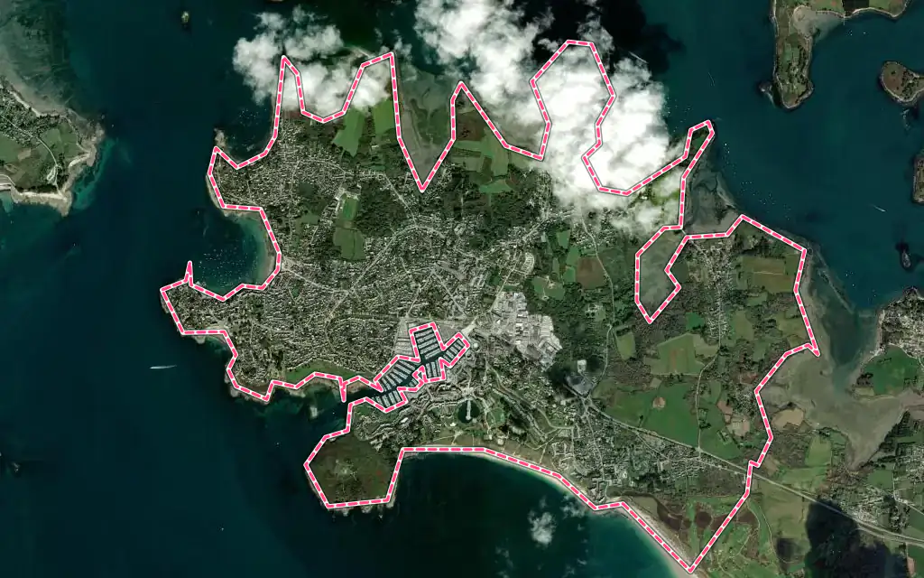 Vue satellite de Arzon avec ses contours administratifs