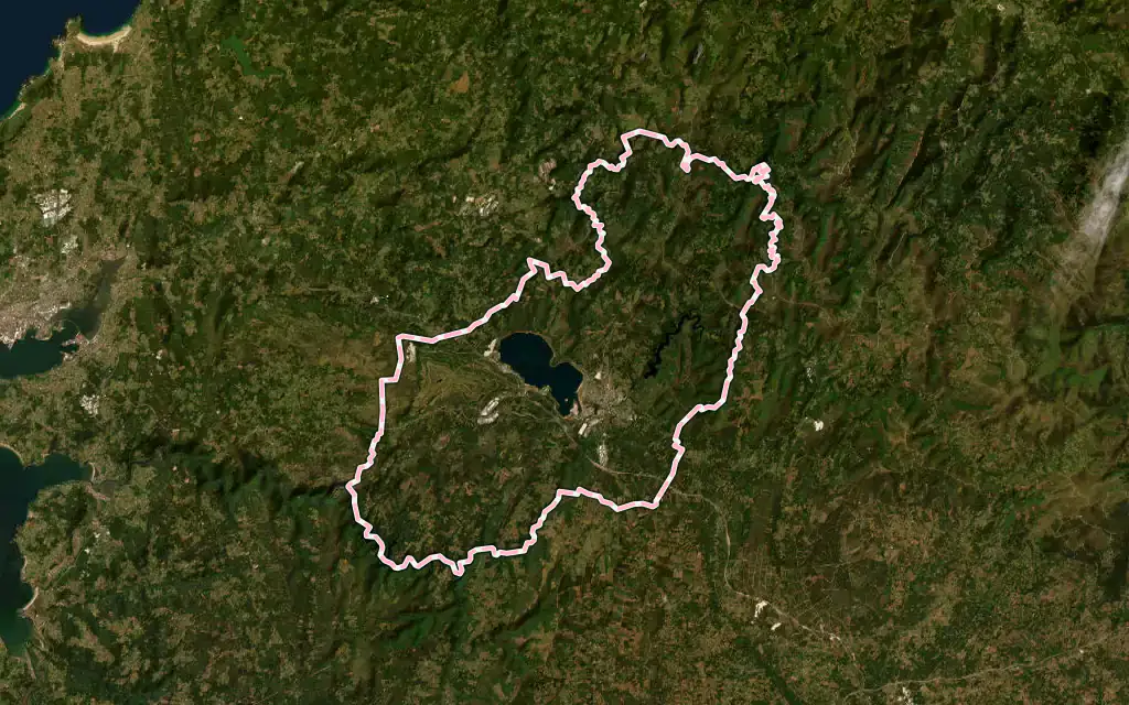 Vista satélite de As Pontes de García Rodríguez con su contorno administrativo