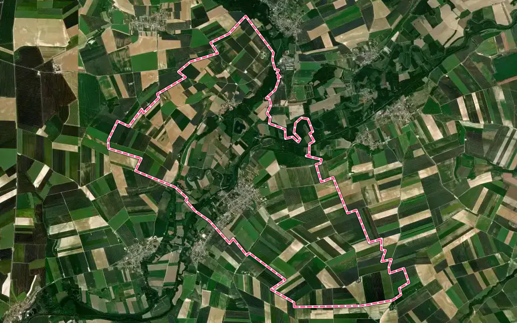 Vue satellite de Asfeld avec ses contours administratifs