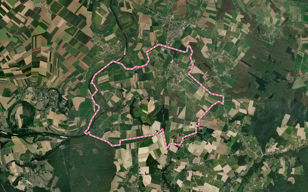 Vue satellite de Asnans-Beauvoisin avec ses contours administratifs