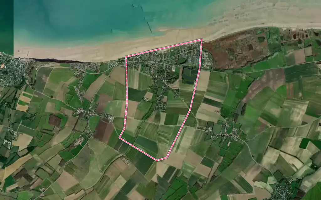 Vue satellite de Asnelles avec ses contours administratifs