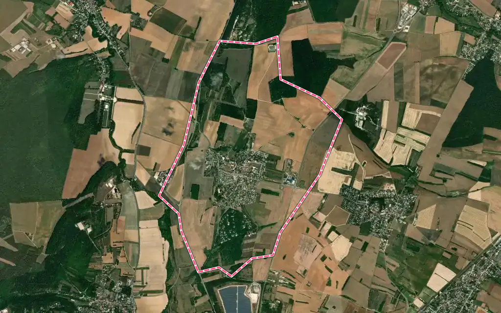 Vue satellite de Asnières-lès-Dijon avec ses contours administratifs
