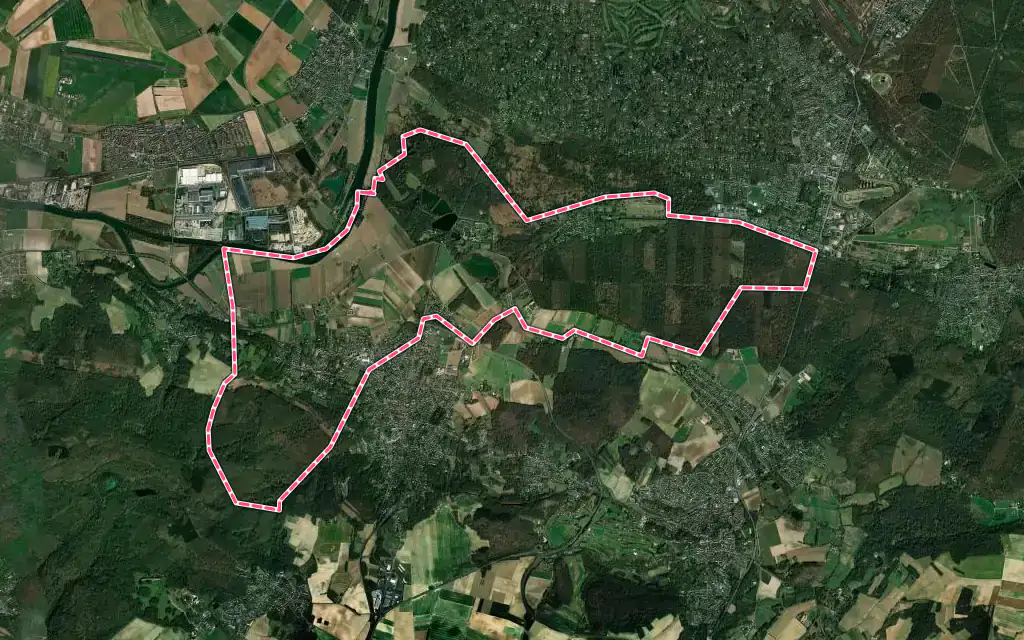 Vue satellite de Asnières-sur-Oise avec ses contours administratifs