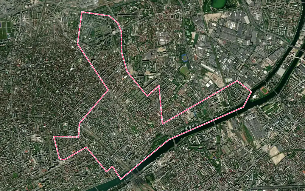 Vue satellite de Asnières-sur-Seine avec ses contours administratifs