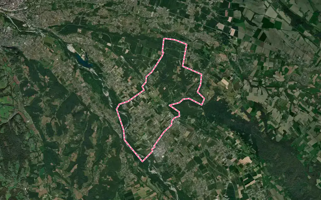 Vue satellite de Assat avec ses contours administratifs