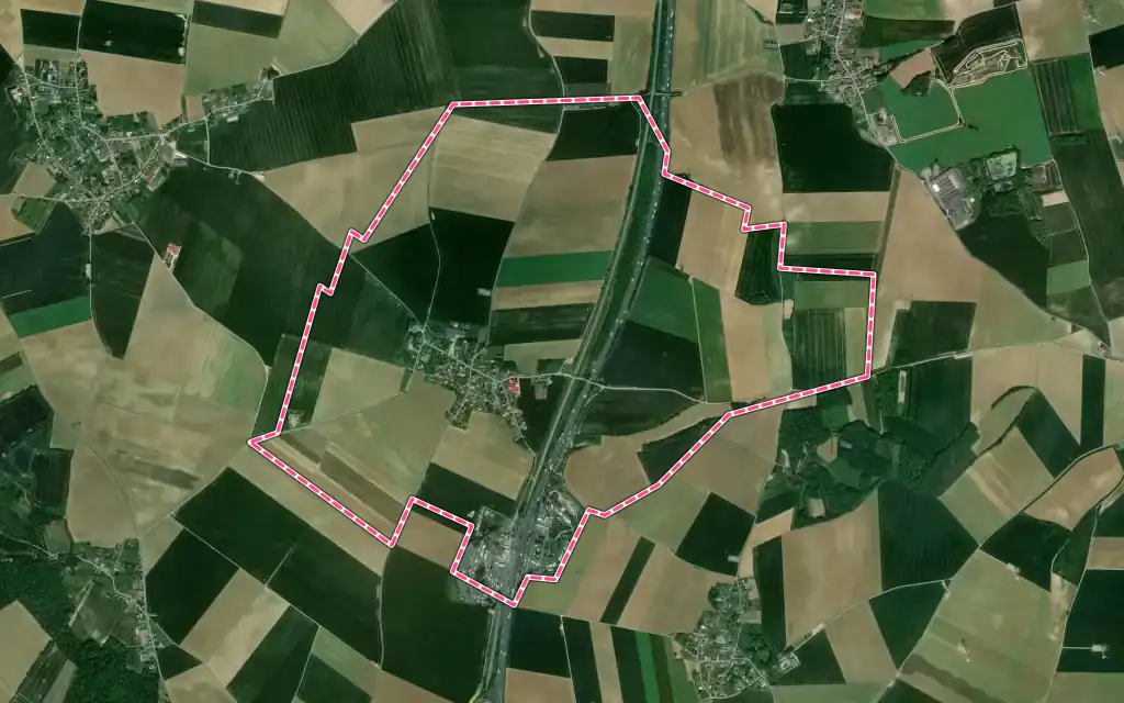 Vue satellite de Assevillers avec ses contours administratifs