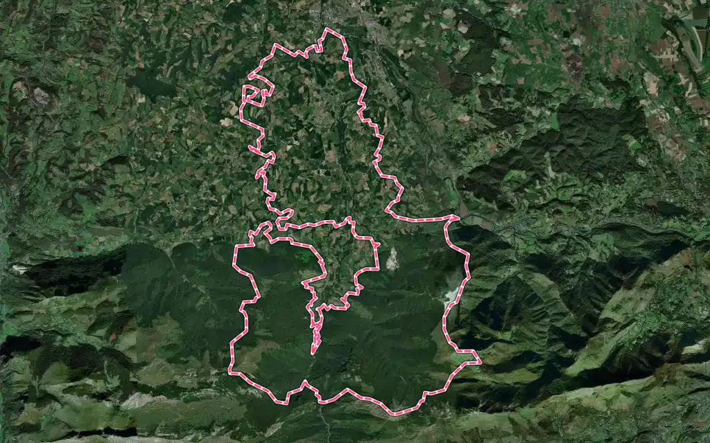 Vue satellite de Asson avec ses contours administratifs