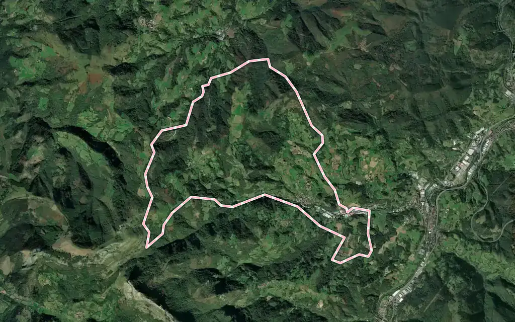 Vista satélite de Asteasu con su contorno administrativo