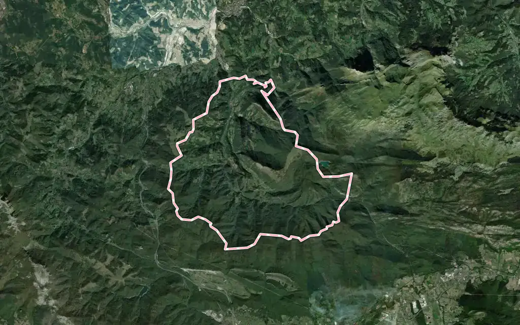 Vista satélite de Ataun con su contorno administrativo