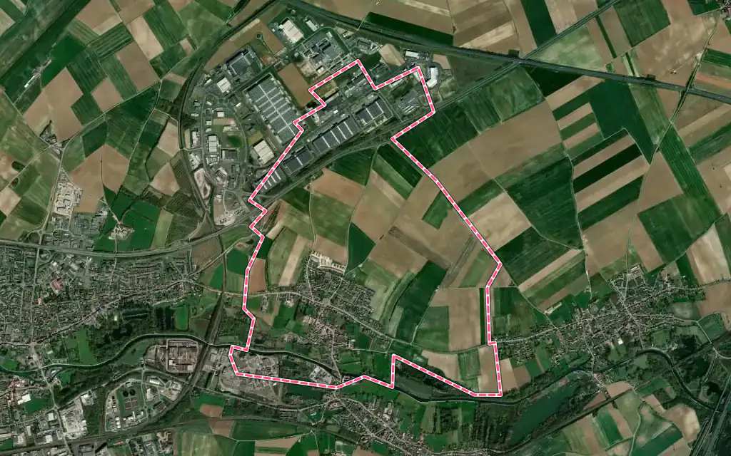 Vue satellite de Athies avec ses contours administratifs