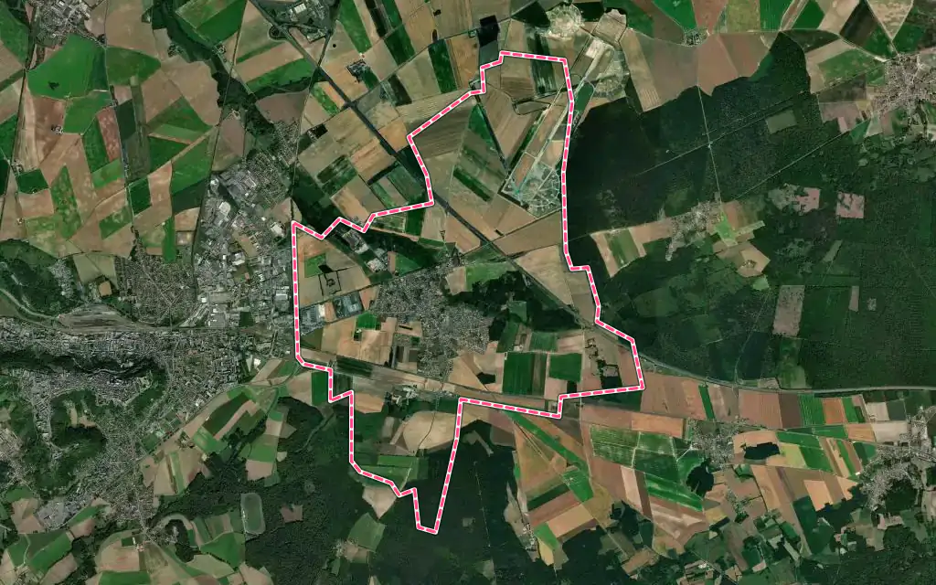 Vue satellite de Athies-sous-Laon avec ses contours administratifs