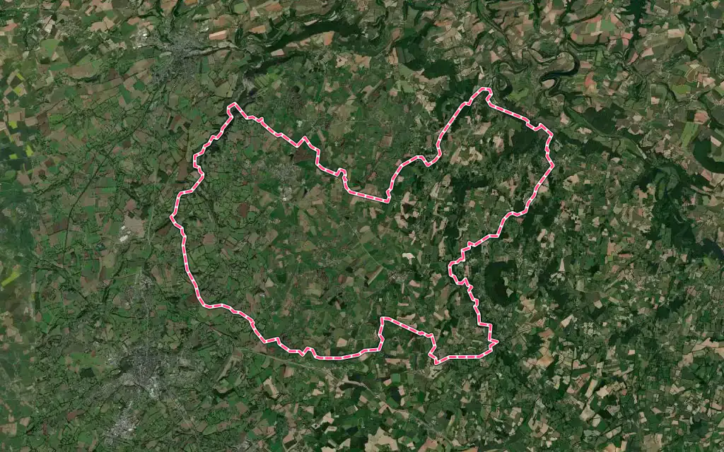 Vue satellite de Athis-Val de Rouvre avec ses contours administratifs
