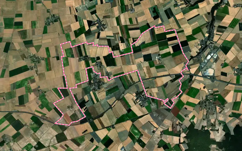 Vue satellite de Attray avec ses contours administratifs