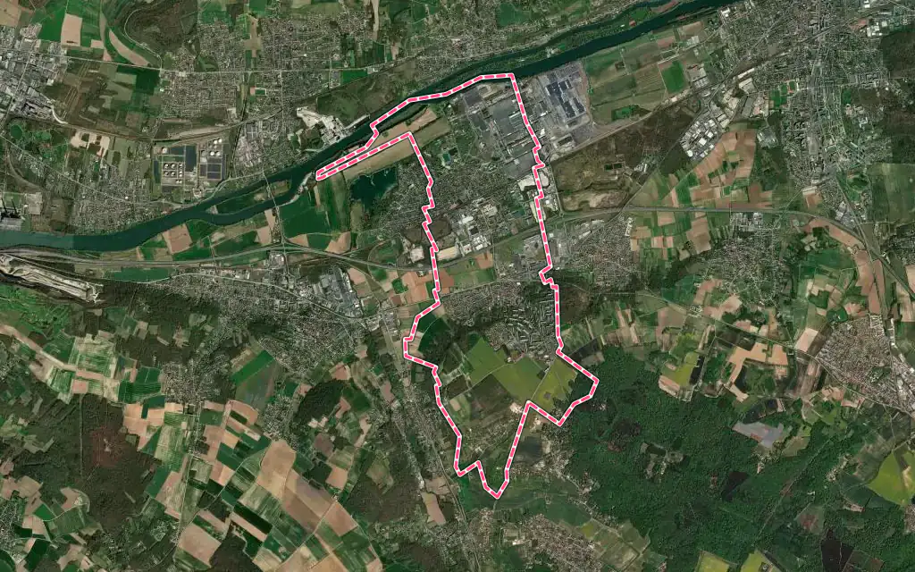 Vue satellite de Aubergenville avec ses contours administratifs