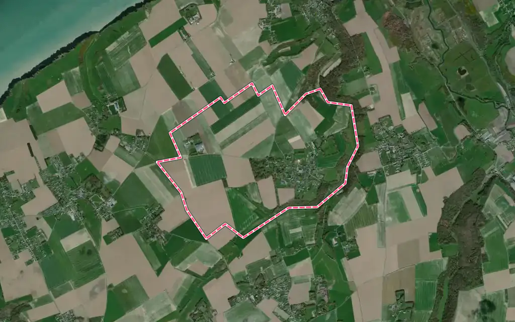 Vue satellite de Auberville-la-Manuel avec ses contours administratifs
