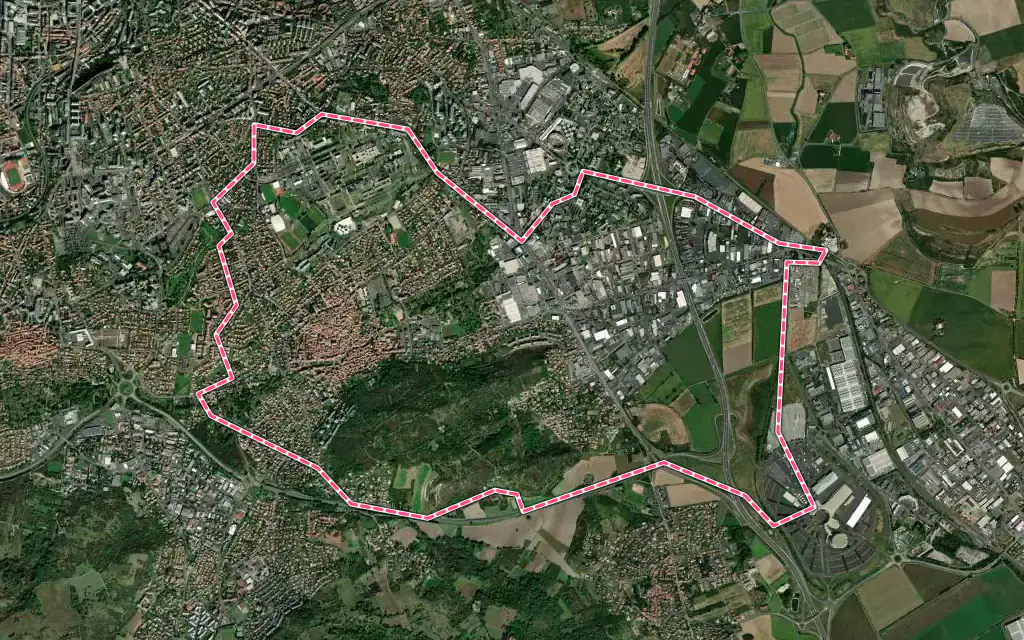 Vue satellite de Aubière avec ses contours administratifs