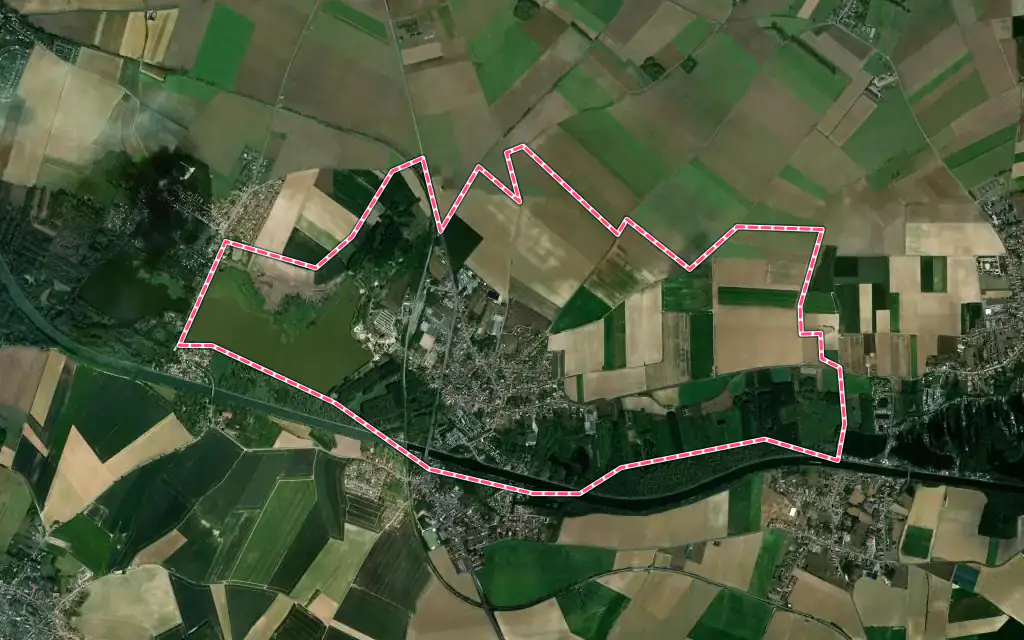Vue satellite de Aubigny-au-Bac avec ses contours administratifs