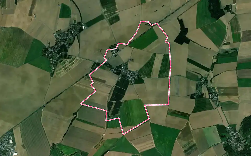Vue satellite de Aubigny-aux-Kaisnes avec ses contours administratifs