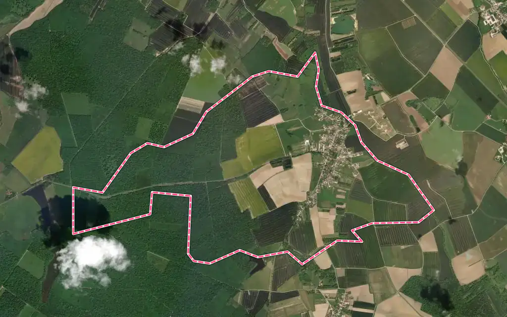 Vue satellite de Aubigny-en-Plaine avec ses contours administratifs