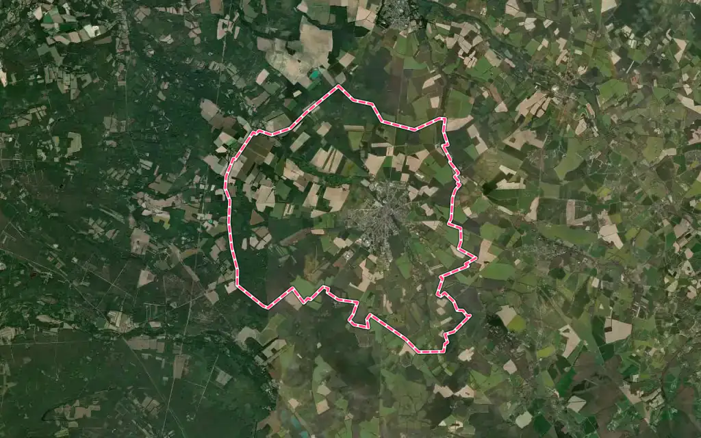 Vue satellite de Aubigny-sur-Nère avec ses contours administratifs