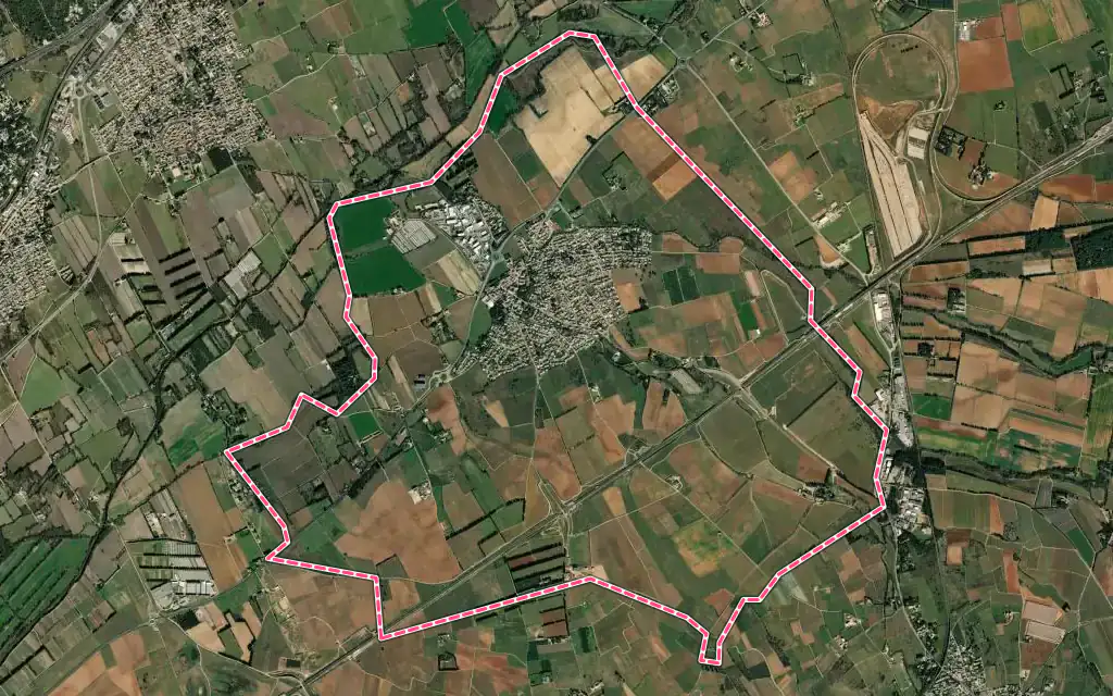 Vue satellite de Aubord avec ses contours administratifs