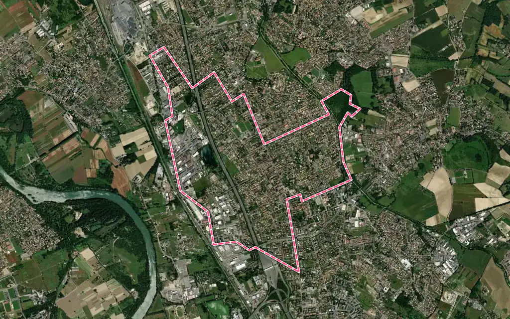 Vue satellite de Aucamville avec ses contours administratifs
