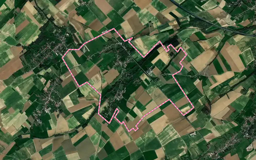 Vue satellite de Auchy-au-Bois avec ses contours administratifs