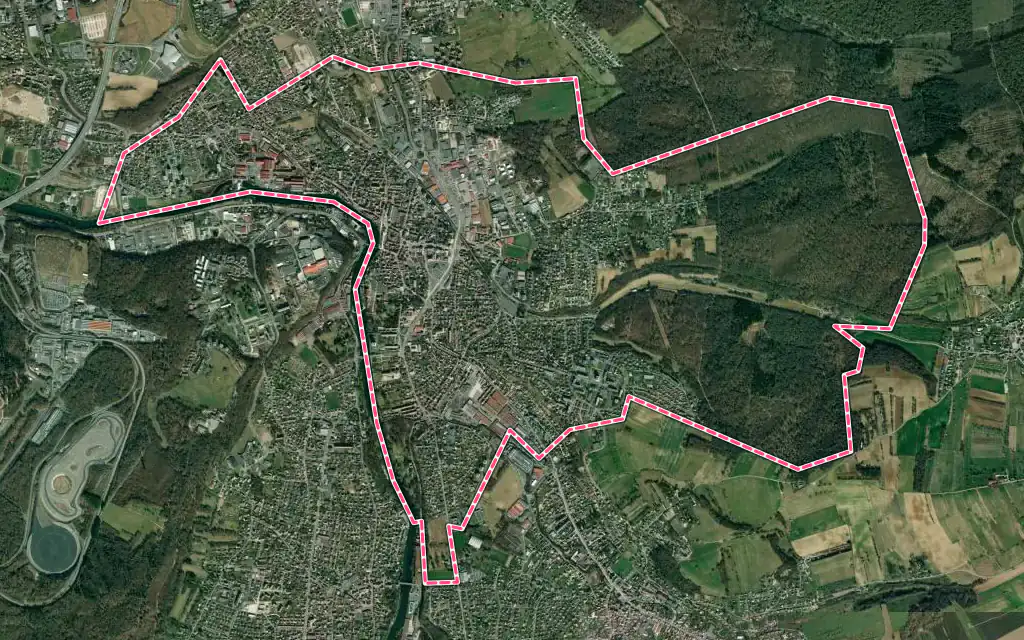 Vue satellite de Audincourt avec ses contours administratifs