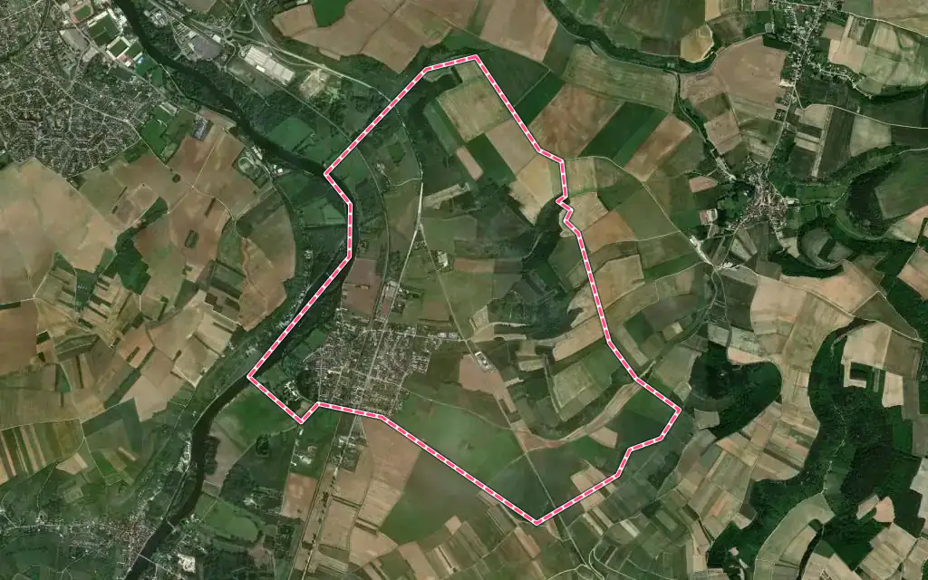 Vue satellite de Augy avec ses contours administratifs