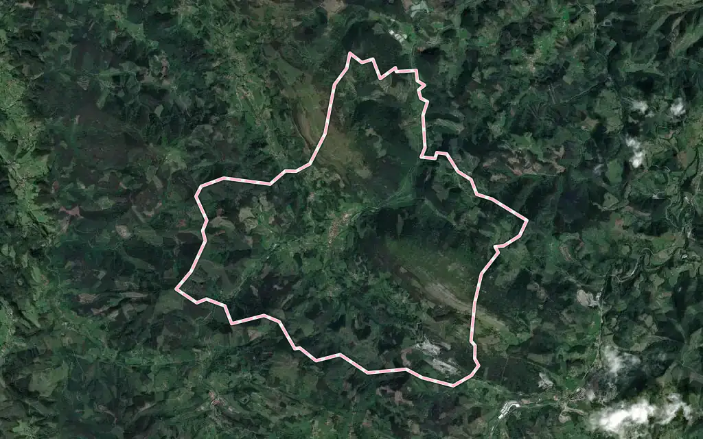 Vista satélite de Aulesti con su contorno administrativo