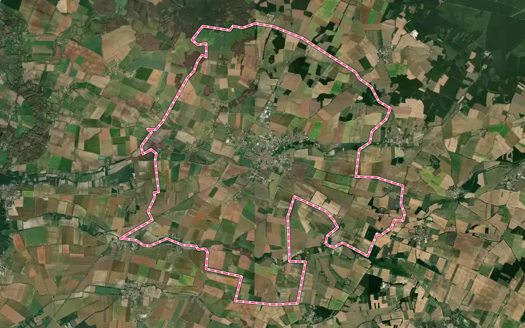 Vue satellite de Aulnay avec ses contours administratifs